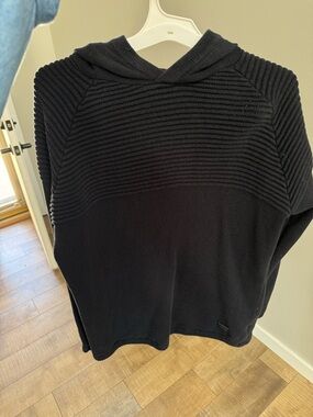 Men's Black Hooded Ribbed Knit Pullover Sweater